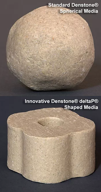 denstone spheres and denstone delta p shaped media